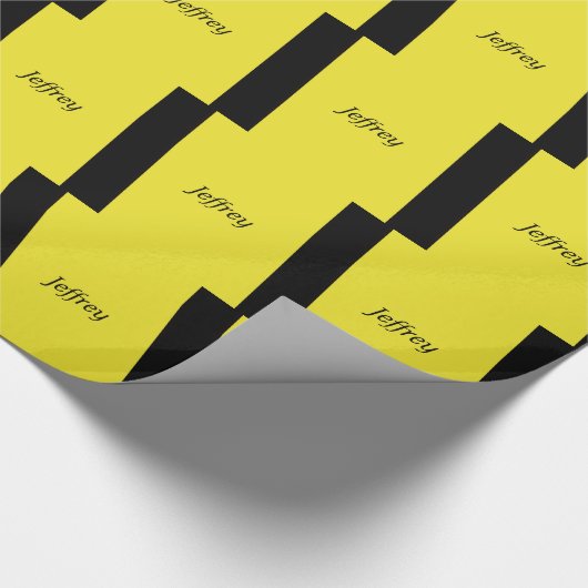 Yellow and Black Stripe Gift Wrap, Name, Modern Cadeaupapier (Hoek)