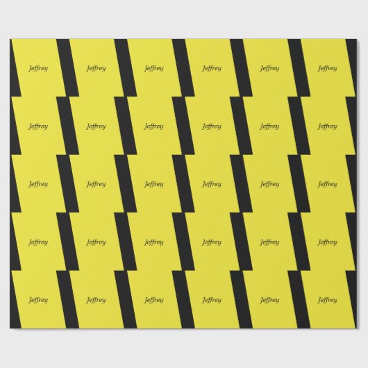 Yellow and Black Stripe Gift Wrap, Name, Modern Cadeaupapier (Vlak)