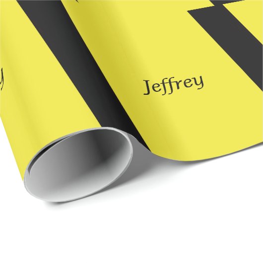 Yellow and Black Stripe Gift Wrap, Name, Modern Cadeaupapier (Rol Hoek)