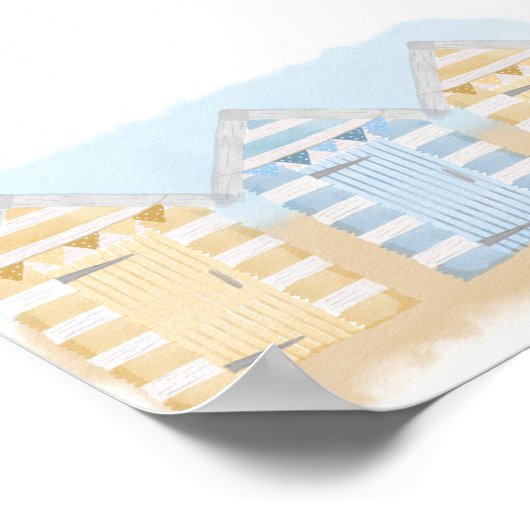 Yellow And Blue Beach Huts Ocean Watercolour Poster (Hoek)