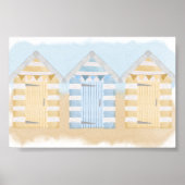 Yellow And Blue Beach Huts Ocean Watercolour Poster (Voorkant)