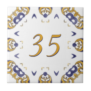 Yellow and Blue Big House Number Tegeltje