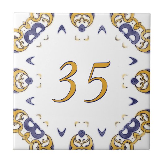 Yellow and Blue Big House Number Tegeltje (Voorkant)