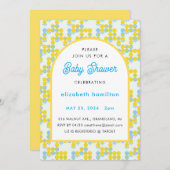 Yellow and Blue Dots Modern Baby Shower Invitation Kaart (Voorkant / Achterkant)