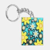 Yellow and Blue Flower Power Art Sleutelhanger (Voorkant Links)