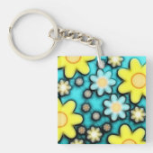 Yellow and Blue Flower Power Art Sleutelhanger (Voorkant)