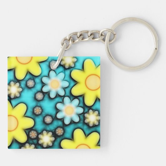 Yellow and Blue Flower Power Art Sleutelhanger (Achterkant)