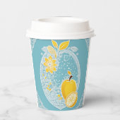 Yellow and blue fruit patterns AI art  Papieren Bekers (Achterkant)