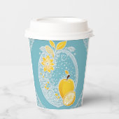 Yellow and blue fruit patterns AI art  Papieren Bekers (Voorkant)