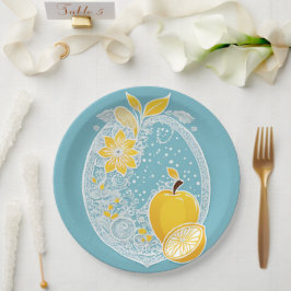 Yellow and blue fruit patterns AI art  Papieren Bordje