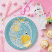 Yellow and blue fruit patterns AI art  Papieren Bordje (Feest)