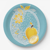 Yellow and blue fruit patterns AI art  Papieren Bordje (Voorkant)
