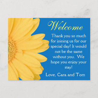 Yellow and Blue Gerber Daisy Wedding Welcome Bag Briefkaart