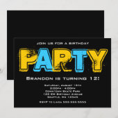 Yellow and Blue Grunge Birthday Party Kaart (Voorkant / Achterkant)