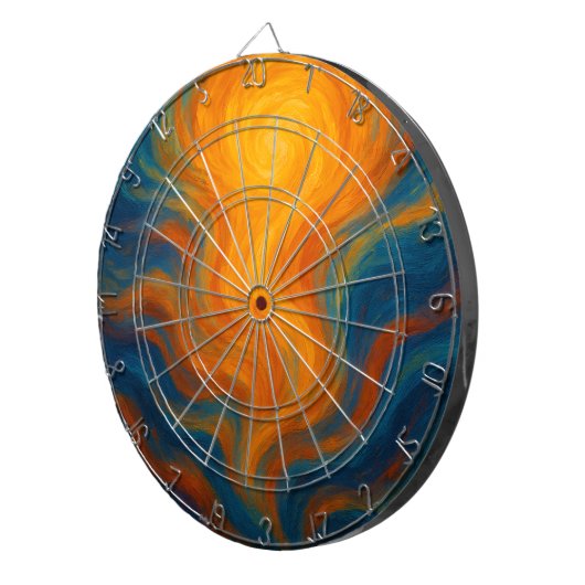 yellow and blue swirl sun energy abstract dartbord (Voorkant Rechts)