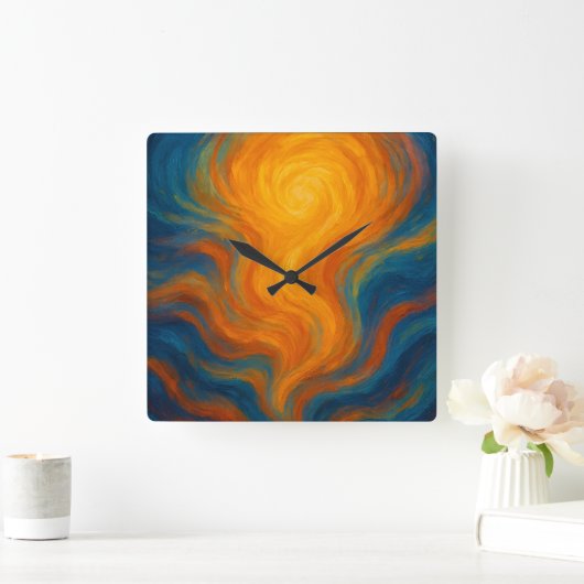 yellow and blue swirl sun Energy abstract  Vierkante Klok (Huis)