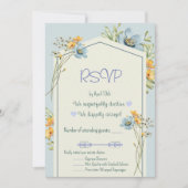 Yellow And Blue Wildflowers Geometric RSVP Card Kaart (Voorkant)