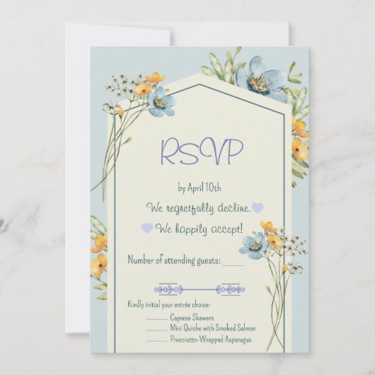 Yellow And Blue Wildflowers Geometric RSVP Card Kaart (Voorkant)