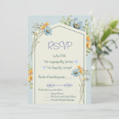 Yellow And Blue Wildflowers Geometric RSVP Card Kaart (Staand voorkant)