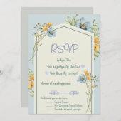 Yellow And Blue Wildflowers Geometric RSVP Card Kaart (Voorkant / Achterkant)