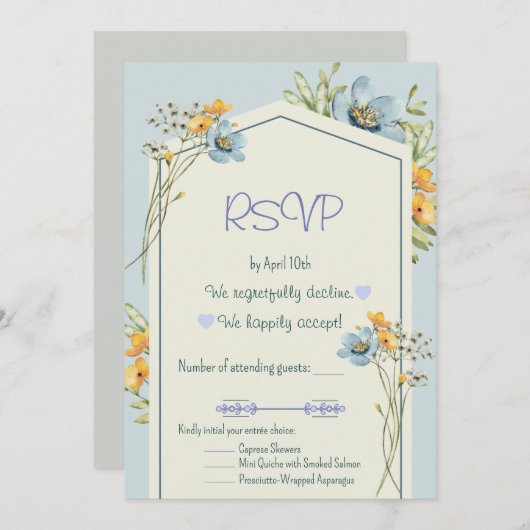Yellow And Blue Wildflowers Geometric RSVP Card Kaart (Voorkant / Achterkant)
