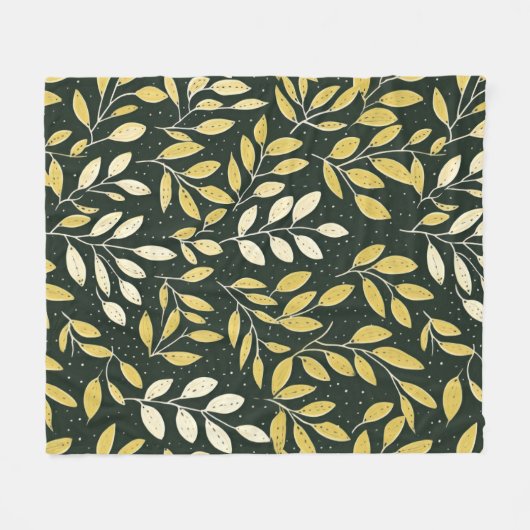 Yellow and Cream Leafy Branches Pattern Fleece Deken (Voorkant (Horizontaal))