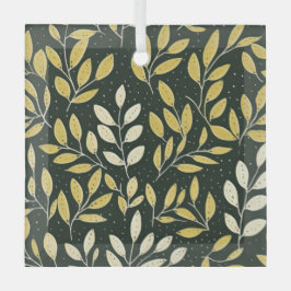Yellow and Cream Leafy Branches Pattern  Glas Ornament