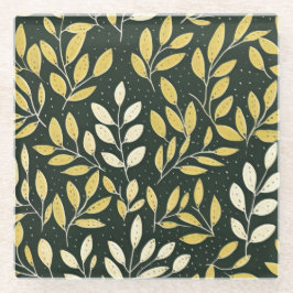 Yellow and Cream Leafy Branches Pattern  Glazen Onderzetter