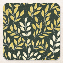 Yellow and Cream Leafy Branches Pattern  Kartonnen Onderzetters