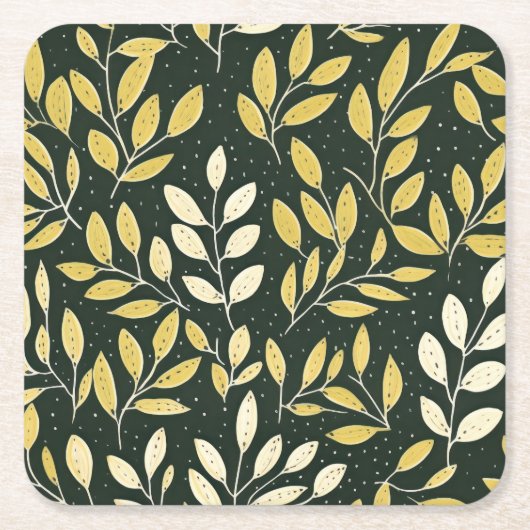 Yellow and Cream Leafy Branches Pattern  Kartonnen Onderzetters (Voorkant)
