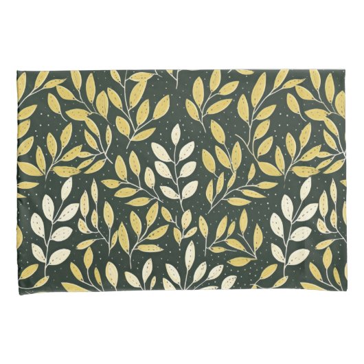 Yellow and Cream Leafy Branches Pattern  Kussensloop (Voorkant-Rechts)