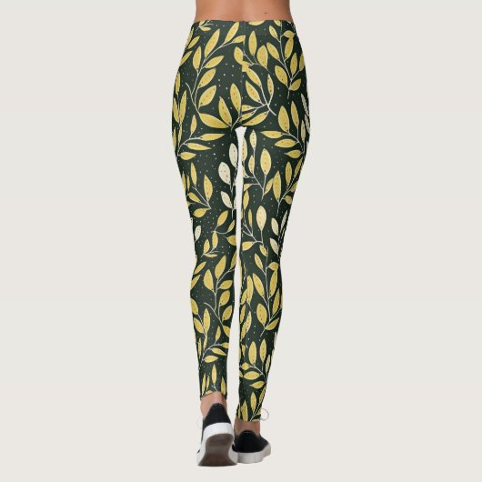 Yellow and Cream Leafy Branches Pattern  Leggings (Achterkant)