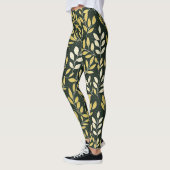 Yellow and Cream Leafy Branches Pattern  Leggings (Links)