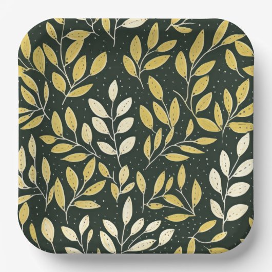 Yellow and Cream Leafy Branches Pattern  Papieren Bordje (Voorkant)