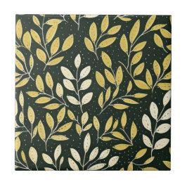 Yellow and Cream Leafy Branches Pattern  Tegeltje