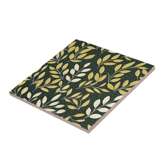Yellow and Cream Leafy Branches Pattern  Tegeltje (Zijkant)