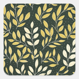 Yellow and Cream Leafy Branches Pattern  Vierkante Sticker