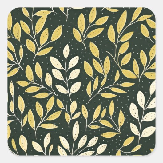 Yellow and Cream Leafy Branches Pattern  Vierkante Sticker (Voorkant)