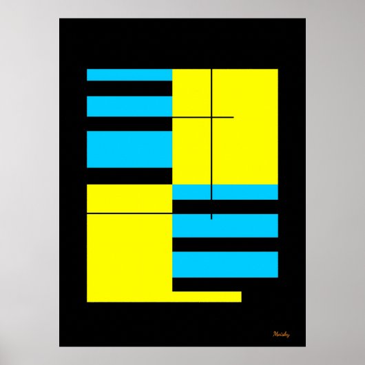Yellow and Cyan Grid Bauhaus Minimalist Design Poster (Voorkant)