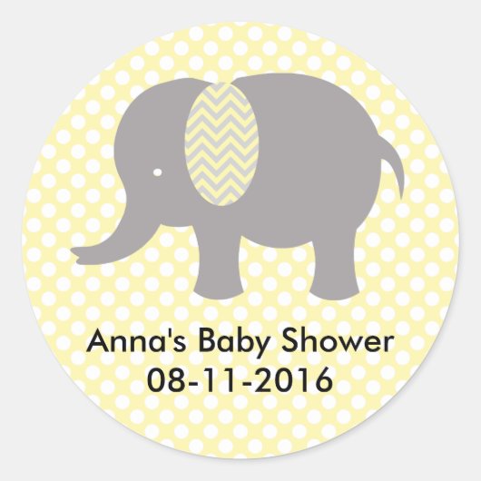 Yellow and gray Elephant Baby SHower Ronde Sticker (Voorkant)