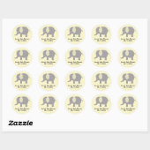 Yellow and gray Elephant Baby SHower Ronde Sticker (Vel)