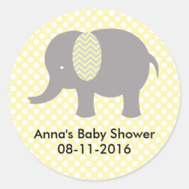 Yellow and gray Elephant Baby SHower Ronde Sticker