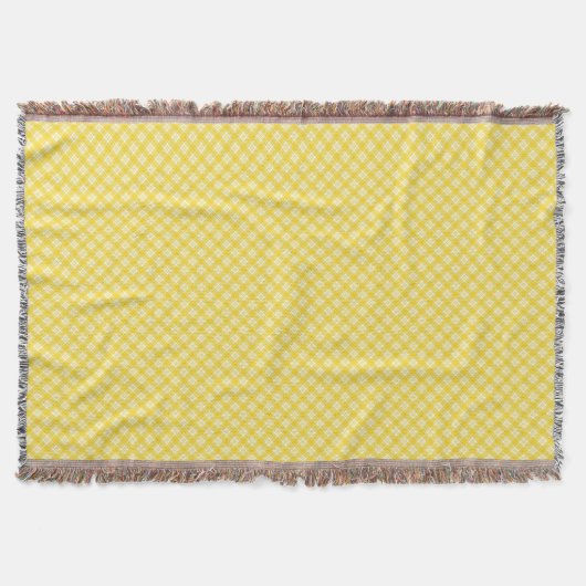 Yellow and gray patterned blanket with fringed deken (Voorkant)