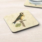 Yellow and Green Bird Perched on a Little Branch Bier Onderzetter (Linkerzijde)