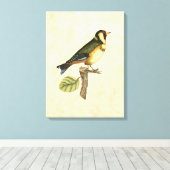 Yellow and Green Bird Perched on a Little Branch Canvas Afdruk (Insitu (Houten vloer))