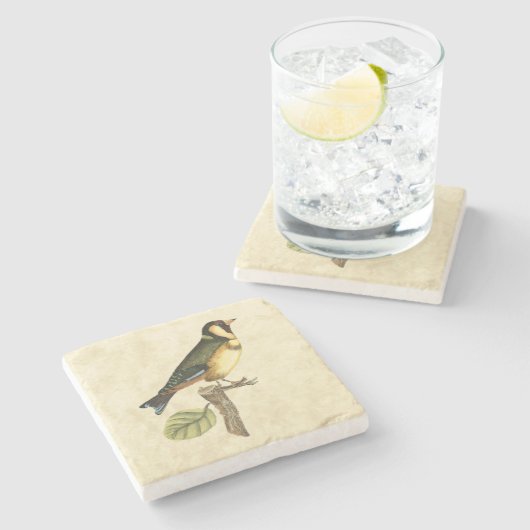 Yellow and Green Bird Perched on a Little Branch Stenen Onderzetter (Zijkant)