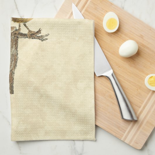 Yellow and Green Bird Perched on a Little Branch Theedoek (Quarter Fold)