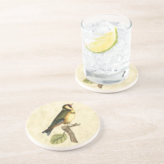 Yellow and Green Bird Perched on a Little Branch Zandsteen Onderzetter (Zijkant)