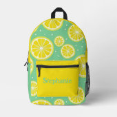 Yellow and Green, Lemon Slice Pattern With Name Bedrukte Rugzak (Voorkant)