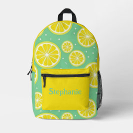 Yellow and Green, Lemon Slice Pattern With Name Bedrukte Rugzak